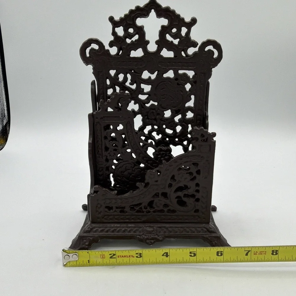 Vintage Cast Iron Ornate Filigree Letter Mail Holder Desk Organizer